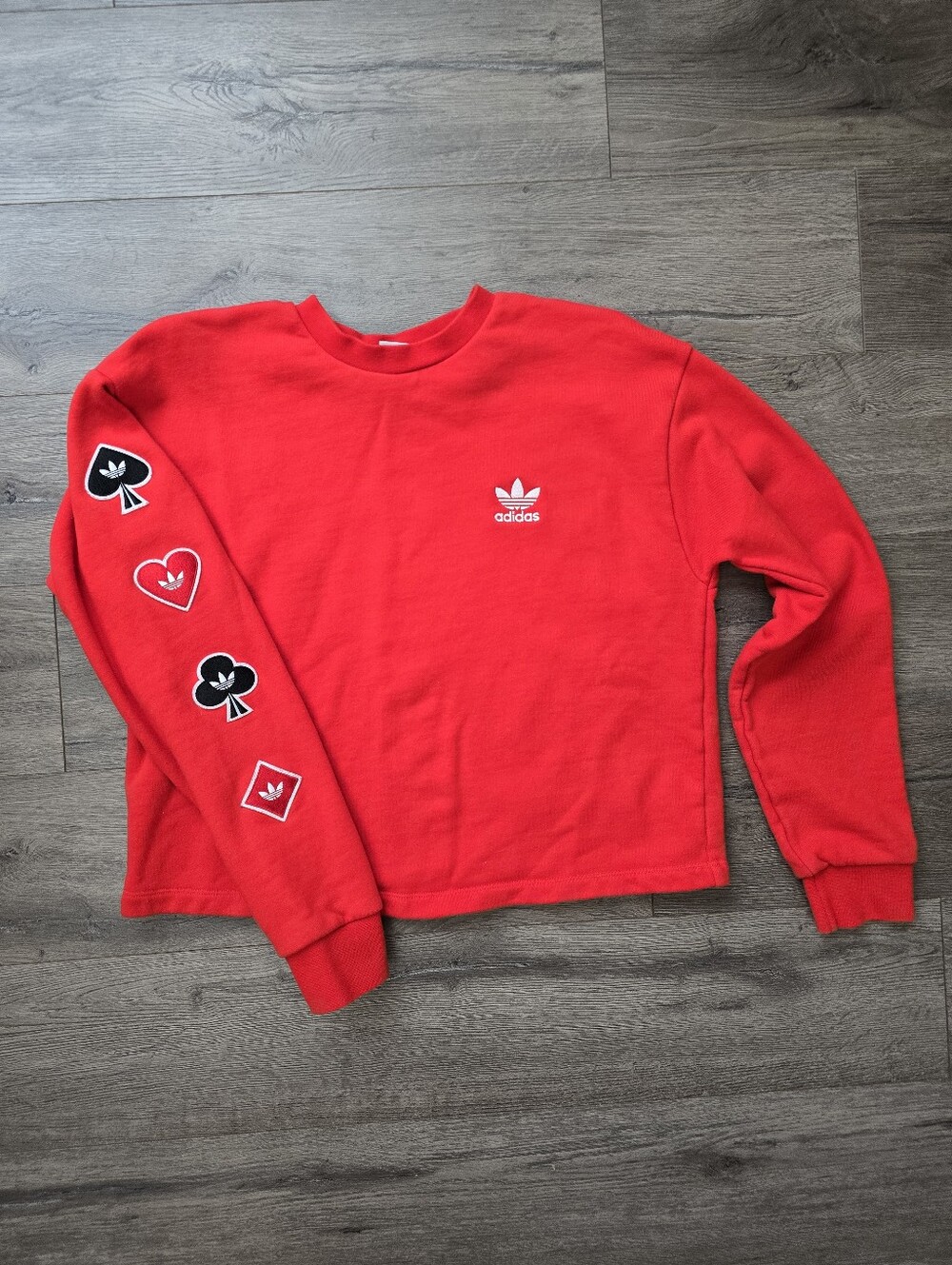Adidas Crewneck Red Womens Size Medium Graphic Sleeve